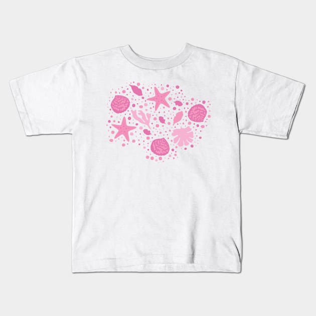 Ocean lover, nautilus, pink Aesthetic, sea coral, sealife, pink hues, baby pink, shells, pink shells Kids T-Shirt by blomastudios